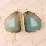 Antique Aqua Natural Agate Slice Yellow Gold Plated DIY Earring Pair Connectors