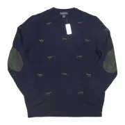 Brooks Brothers Men's Navy Embroidered Horse Wool Crew-Neck Pullover Sweater