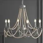 Rustica 6-Light 27 in. Grey/Natural Adjustable Greige Metal/Wood Bead LED...