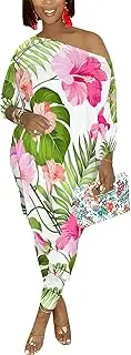 [Yuopeid] Women's Summer 3/4 Sleeve Fashion Printed Irregular Sweatshirt Sets Bodycon Pants Casual 2 Piece Outfits