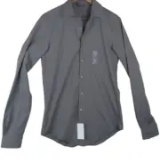 Van Heusen Flex3 Dress Shirt Mens Small Gray Stretch Slim Fit Collar Button Down