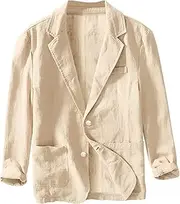 Men's Cotton Linen Blazer Jacket Lightweight Business Sports Coats Casual Button Down Soft Suit Jacket