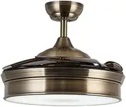 Reversible Retractable Ceiling Fans with LED Light and Remote Control, 42 Inch Invisible Ceiling Fan Chandelier with 4 Brown ABS Blade, Livingroom Fandelier Indoor Ceiling Light with Fans (Bronze)