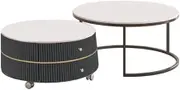 Round 70cm Coffee Tables Set of 2, End Side Tables, Sofa Nesting Table, Living Room Table, Center Tables for Living Room (Color : White)