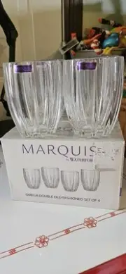 FOUR (4) MARQUIS by Waterford OMEGA Double Old Fashioned 4 3/8" Glasses NEW BOX