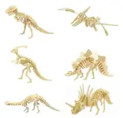 3D Wooden Dinosaur Puzzle - 6 Piece Set Wood Dinosaur Skeleton Model Puzzle -...