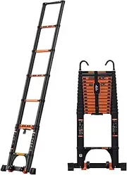 Mighty Folding Telescoping Ladder 12.5ft 15.5ft 20ft, Multi Purpose Extension Ladder with Hooks for Attic & Rooftop - Aluminium Retractable Ladder with Stabilizer Bar (Size : 6.3m/