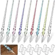 Outus 9 Pieces Glass Dip Pen Handmade Glass Signature Pen High Borosilicate Glass Crystal Vintage Dip Pen with 9 Pieces Pen Holder for Writing Drawing Calligraphy (Classic Color)