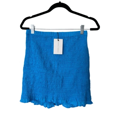 NWT Faithfull the Brand Turquoise Pull On Lined Smocked Esti Mini Skirt Size 6
