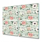 Glass Chopping Board Worktop Saver Striped roses Flowers Leaves 2x30x52