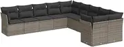 vidaXL Grey Modular Garden Sofa Set - 10 Piece Poly Rattan Outdoor Couch with Cushions - Flexible & Durable Patio Furniture for Garden, Terrace, or Backyard - Water-Resistant Storage Included