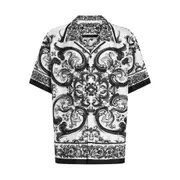 [Dolce & Gabbana] Dolce & Gabbana Majolica-print Silk Shirt 41 CM WHITE/BLACK
