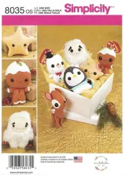 Simplicity 8035 Kawaii Christmas Ornaments Yeti Gingerbread Snowman Deer PATTERN