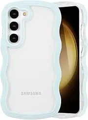[QLTYPRI] for Samsung Galaxy A55 5G Case, Cute Curly Wave Frame Clear Case for Girls Women, Transparent Soft TPU Bumper Shockproof Protective Phone Cover for Samsung A55 5G Phone Case - Light Blue