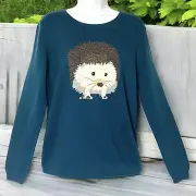 NWT Talbots Hedgehog Sweater LP Large Pullover Wool Nylon Teal Graphic New
