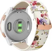 [Abanen] 18mm Leather Watch Bands for Garmin Vivoactive 4S / Venu 2S / Venu 3S / Vivomove 3S, Floral Printing Quick Release Women Wristband Strap with Rose-Gold Clasp for Forerunner 255s/265s