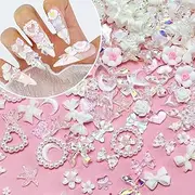 Briskbloom 320PCS White Assorted Mix 3D Nail Charms, Cute Resin Charms for Acrylic Nail Decoration DIY Crafts, Flatback Kawaii Y2K Charms for Manicure, Jewelry Making Supplies