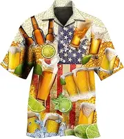 Wine Apparel Independence Day Flag Beer Fashion Casual Party Beach Loose Print Short Sleeved Shirt Compression Sleeve Pack