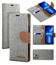 Canvas Wallet Flip Case 4 iPhone 15 Pro Max 14 13 12 11 Plus XS XR 8 Card Slots