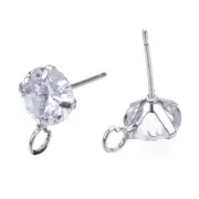 Cubic Zirconia Stud Earring Findings 925 Sterling Silver Pins Platinum Plated