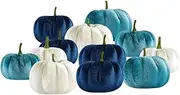 koolsoo 12x Small Mini Velvet Pumpkins Artificial Pumpkins Bulk Blue White Foam Pumpkin for Fall Halloween Thanksgiving Decor Theme Party Supplies