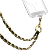 - Pebbled Chain Cross-body Strap Leather Chain Cross-body Strap - Black in Champagne Gold