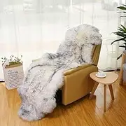Real Sheepskin Rug Natural Throw Full Fluffy Fur Authentic Seat Covers for Chairs Recliner Sofa (Color: Blue-Tipped)