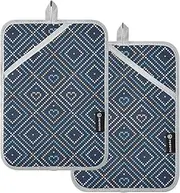 Pot Holder for Kitchen Heat Resistant Merry Christmas Ethnic Blue Potholder with Pocket Oven Hot Pads for Kitchen Oven Mitts 2 Pack