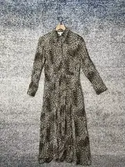 Topshop Brown Animal Print Long Sleeve Button Front Split Maxi Dress Size 8
