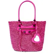 AUTH NWT Balenciaga Le Cagole Nylon Raffia Tote In Light Pink