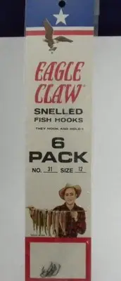 Eagle Claw 31 #12 Card Of 6 Bronze Single Snell Hooks