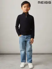 Reiss Navy Blackhall 9-13 yrs Merino Wool Half-Zip Funnel Neck Jumper (N27367) | $75