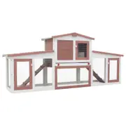 vidaXL Outdoor Large Rabbit Hutch 201x45x85cm Brown and White Wood Bunny Cage