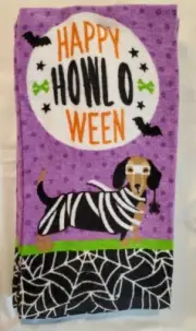 Halloween Dachshund Kitchen Towels Howl Weenie 3 Pack New Purple Costume