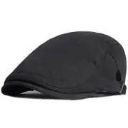 Adjustable Newsboy Hat for Men Flat Cap Ivy Gatsby Cabbie One Size Solid-black