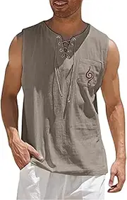 [Generic] Long Scoop Male Spring And Summer Tops Casual Sports Sleeveless Top Cotton Linen Vest Painting Fitness Muscle Tank Top Mens Mock Neck Long Sleeve Thermal Shirts