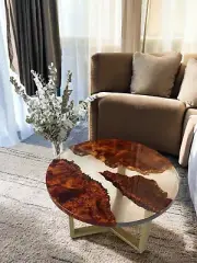 24" Clear Epoxy Resin Coffee Table Natural Acacia Wooden Console Bar Desk Decors