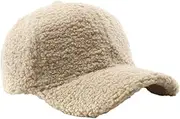 [Epsion] Winter Baseball Cap for Women Lamb Wool Solid Color Warm Visor Teddy Fleece Hat for Outdoor Travel Adjustable