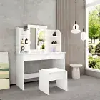 Dressing Table Stool Mirror Makeup Jewellery Cabinet Table Drawer w/Light Bulbs
