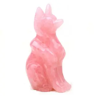 天然粉水晶狐貍擺件巴西冰粉晶原石雕刻九尾狐裝飾品簡約現代擺設