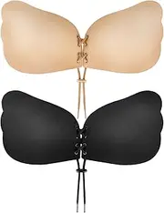 [Cmojsk] Sticky Bra, Backless Strapless Bra Push Up, Adhesive Invisible Lift Up Bras 2 Pairs