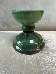 NEW SIGNED GAIL PITTMAN STUDIO POTTERY PEDESTAL CANDLE HOLDER GREEN
