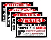 4 pcs Security Warning Sticker Decal Gun Handgun Pistol, 4 inches - Owner of ...