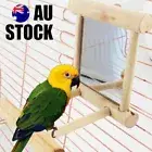 Wooden Bird Mirror Interactive Play Toy With Perch For Small Parrot Budgies Cage