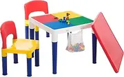 Lenoxx 2 in 1 Multi Kids Activity Table Chair Set with Creative Building Blocks - 100 Pcs Building Blocks Table with Cover Lid for Toddlers Activity, Lego Compatible - Multicolor