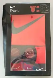 Nike Baby SS Bodysuit, Hat, Booties 3 Piece Gift Box Set Red Swoosh 6-12 M