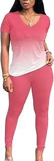 [PINSV] Lounge Sets for Women 2 Piece Summer Casual Jogger Workout Outfits Short Tops Long Pant Sweat suit leggings set S Pink Gradient, Pink Gradient