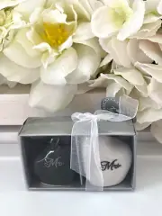 Mr. and Mrs. Heart Shaped Black White Ceramic Salt Pepper Shakers