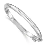 .925 Sterling Silver Rhodium Plated Polished w/ Safety Hinged Child's Bangle 5"