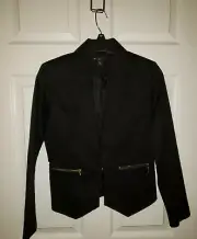 New Metaphor Size 4 Petite Sateen Blazer Jacket With Zipper Pockets Black Onyx